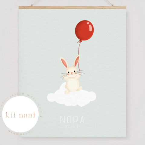 Konijntje met Ballon - Kinderkamer Poster - Digitale Download