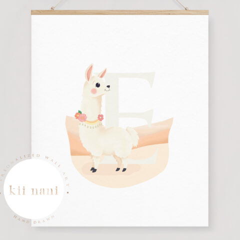 Lama met Letter - Kinderkamer Poster - Digitale Download